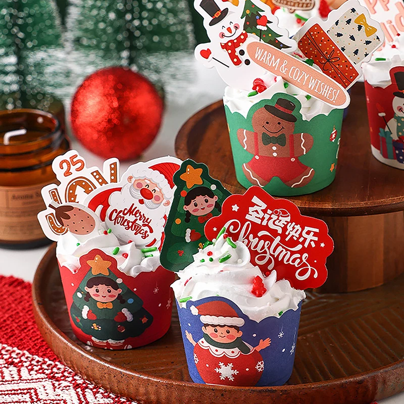 

50Pcs/Lot Christmas Cupcake Paper Muffin Cup Oil-Proof For Pastry Cake Kit New Year Spring Festival Xmas Favours