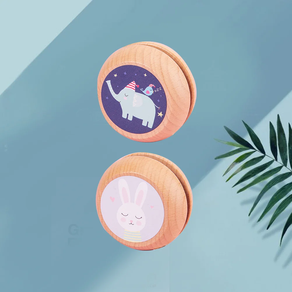 

2pcs Boy Giftss Wooden Yoyo Toys Kids Elephant Rabbit Pattern Yoyo Beginner Yoyo Balls String Responsive Children Yoyo
