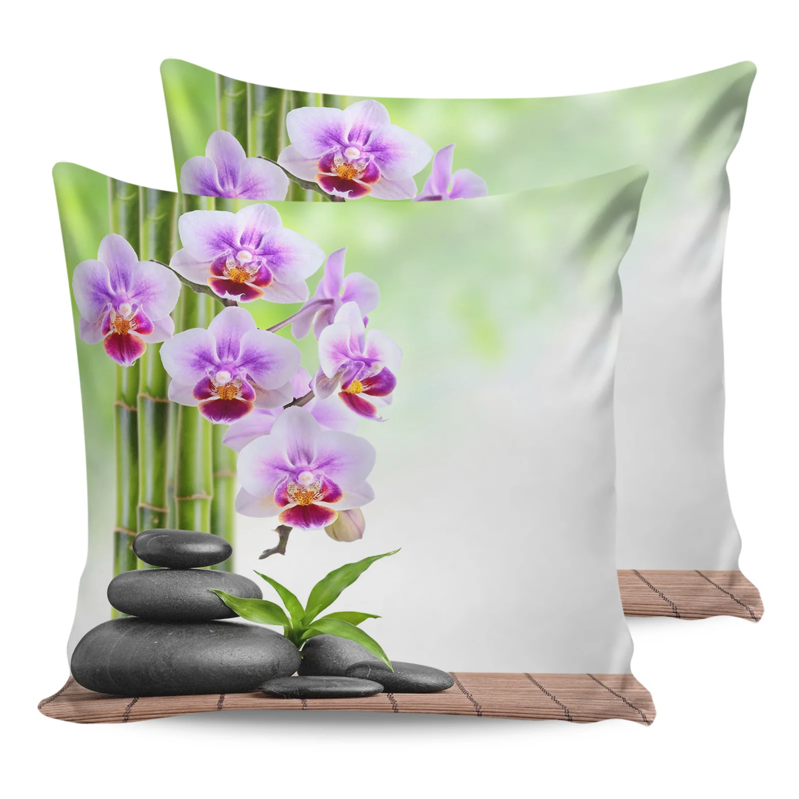 

2PCS Pillowcases Bamboo Orchid Zen Stone Cushion Cover Home Bedding Living Room Decorative Couch Throw Pillow Case