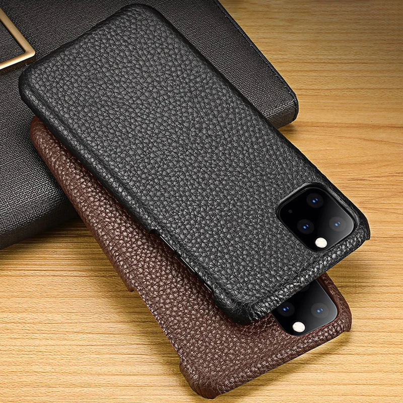 Genuine Leather Phone Case For iPhone 11 Pro Cases Litchi Texture For Apple X XS Max XR 6 6S 7 8 Plus SE 2 Cowhide Cover Funda