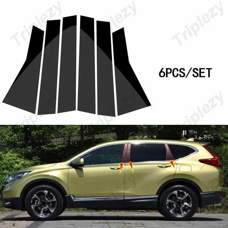 

Для Honda CRV CR-V Gen 5 2017-2022 6 шт. глянцевая черная наклейка на окно автомобиля, дверь, стойка B C, накладка на стойку из углеродного волокна, хромированная наклейка для ПК