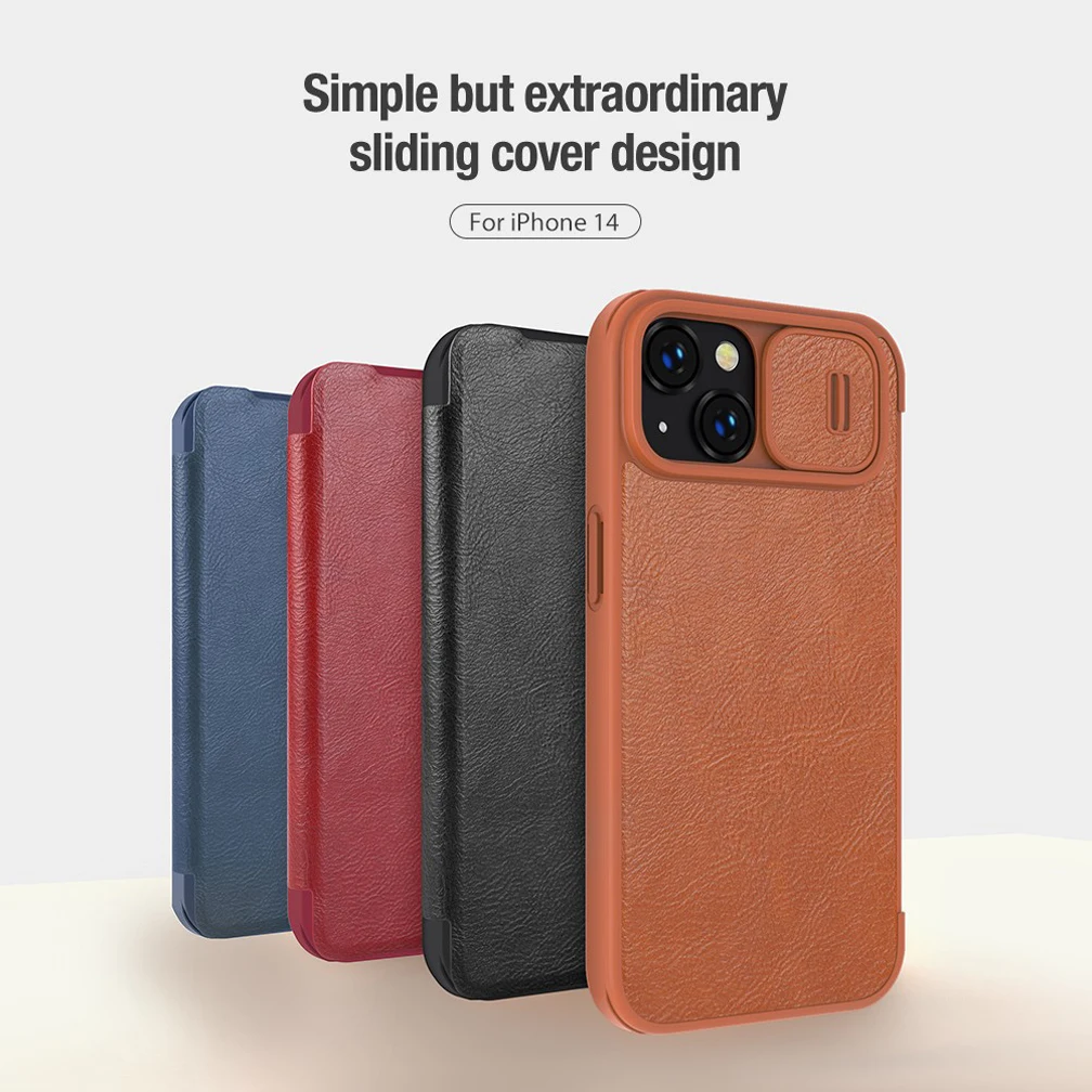For iPhone 14 14 Pro Case Nillkin Qin Pro Leather Flip Cover Slide Lens Case With Card Slot For iPhone 14 Plus /14 Pro Max Cover