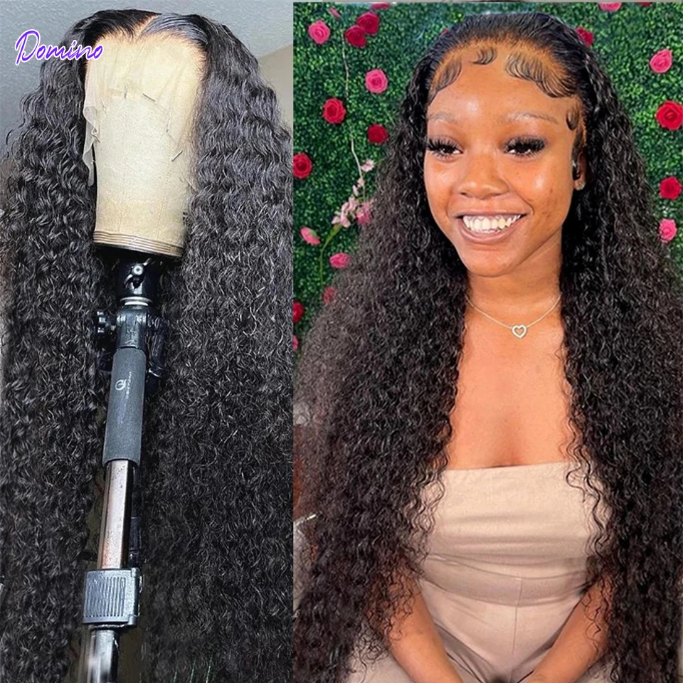 

Domino 30 Inch Deep Wave Frontal Brazilian Remy 13x4 Curly HD Lace Front Human Hair Wigs For Women 180 density 4x4 Closure Wig