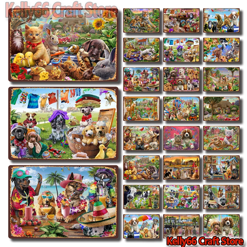 

[ Kelly66 ] Pet The Cat And Dog Love The Good Friends Man Cave Art Tin Poster Metal Sign Bar Decor Painting 20*30 CM Size Dy253