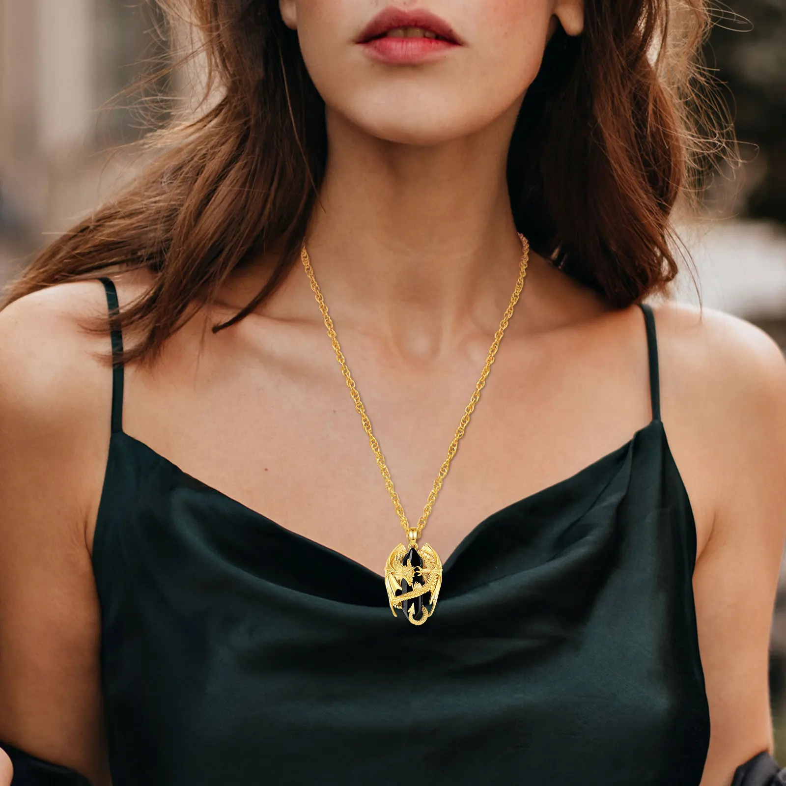 Eudora Dragon Twining шестиугольное обсидиан призматическое ожерелье панк целебный