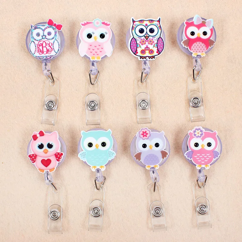 

Creative Candy Color Owl Resin Retractable Badge Reel Nurse Doctor Student Exhibition ID Card Clips Badge Holder Stationery