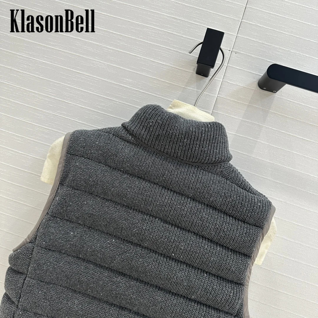 11 3 TOPACHIC-Женский вязаный жилет с блестками и воротником-стойкой на гусином пуху