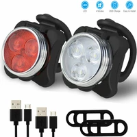 2 pcs usb rechargeable led bike lights set headlight taillight caution bicycle combination light charging lamp