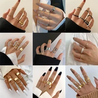 tobilo punk vintage fashion rings set gold color metal hollow round opening finger ring for women knuckle jewelry party gifts