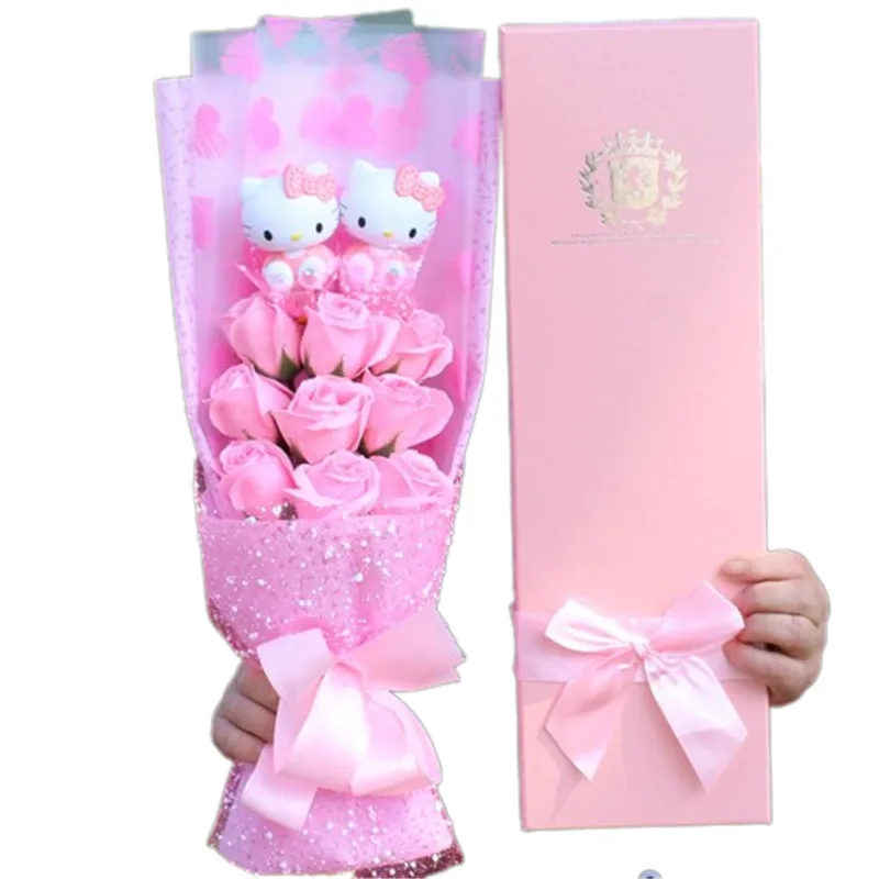 Kawaii Hello Kitty Sanrio Bouquet — Набор Игрушек С Цветочным Мылом В Стиле Аниме Подарочной
