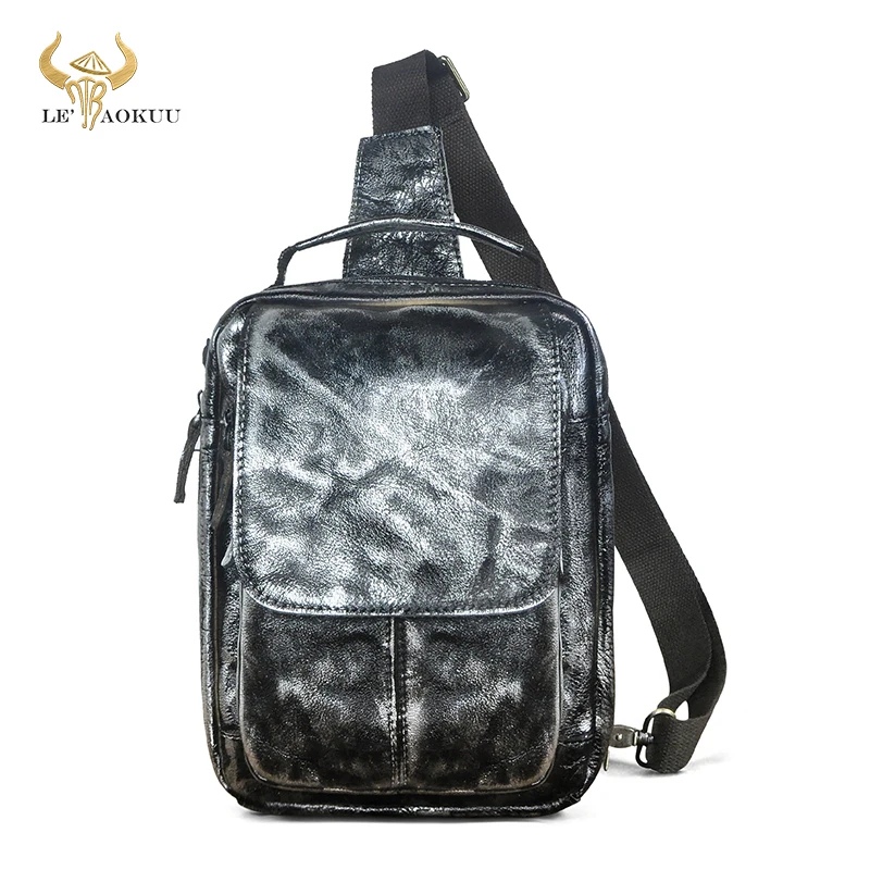 

Hot Sale Top Quality Leather Men Vintage Travel Triangle Chest Sling Belt Bag Design 8" Tablet One Shoulder Strap Bag Male 20154