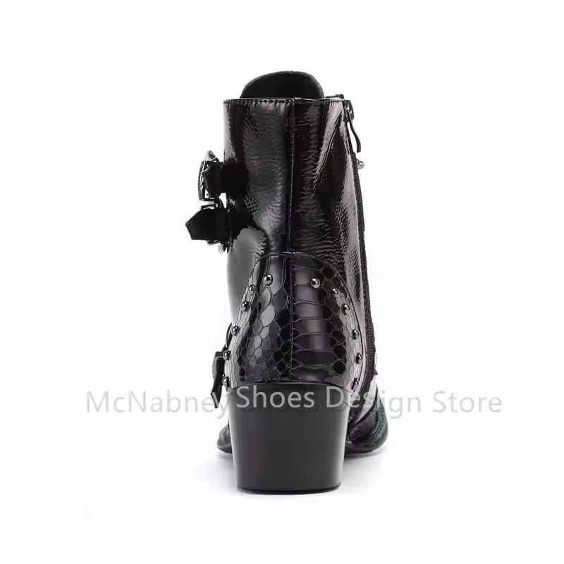 Мужская вечерняя модельная ботильоны в стиле панк с заклепками и пряжкой на