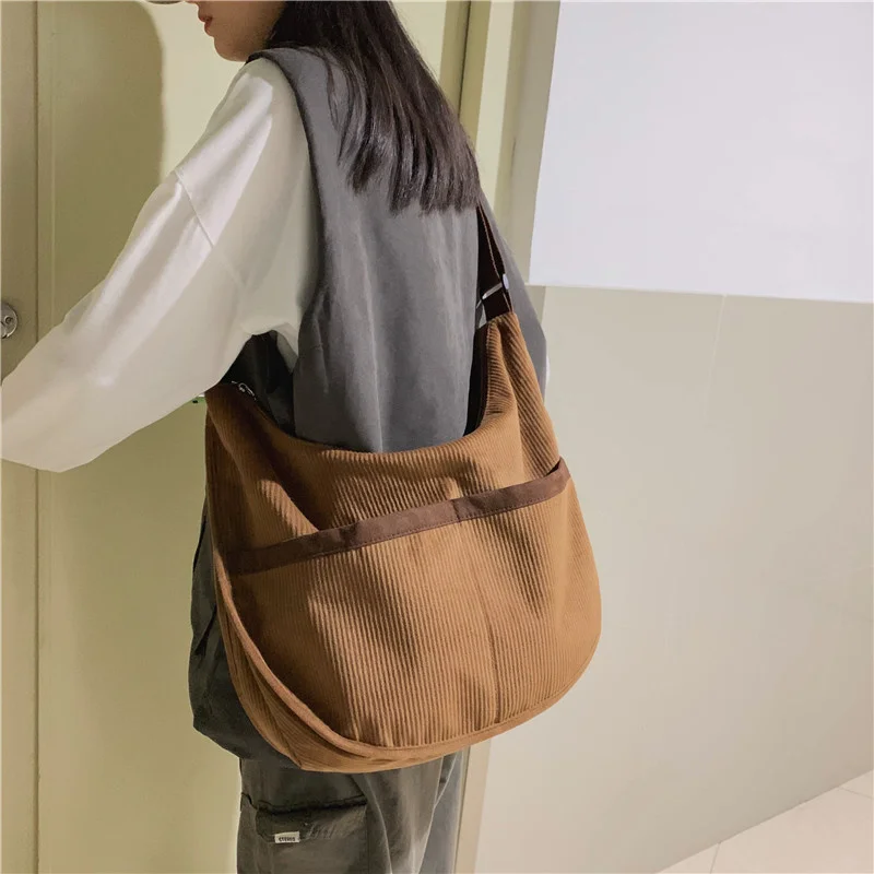 

2023 Retro Solid Color Dumplings Literary Cloth Corduroy Bags Women's Clutch Bags and Women's Shoulder Bags Bolsa Feminina Sac