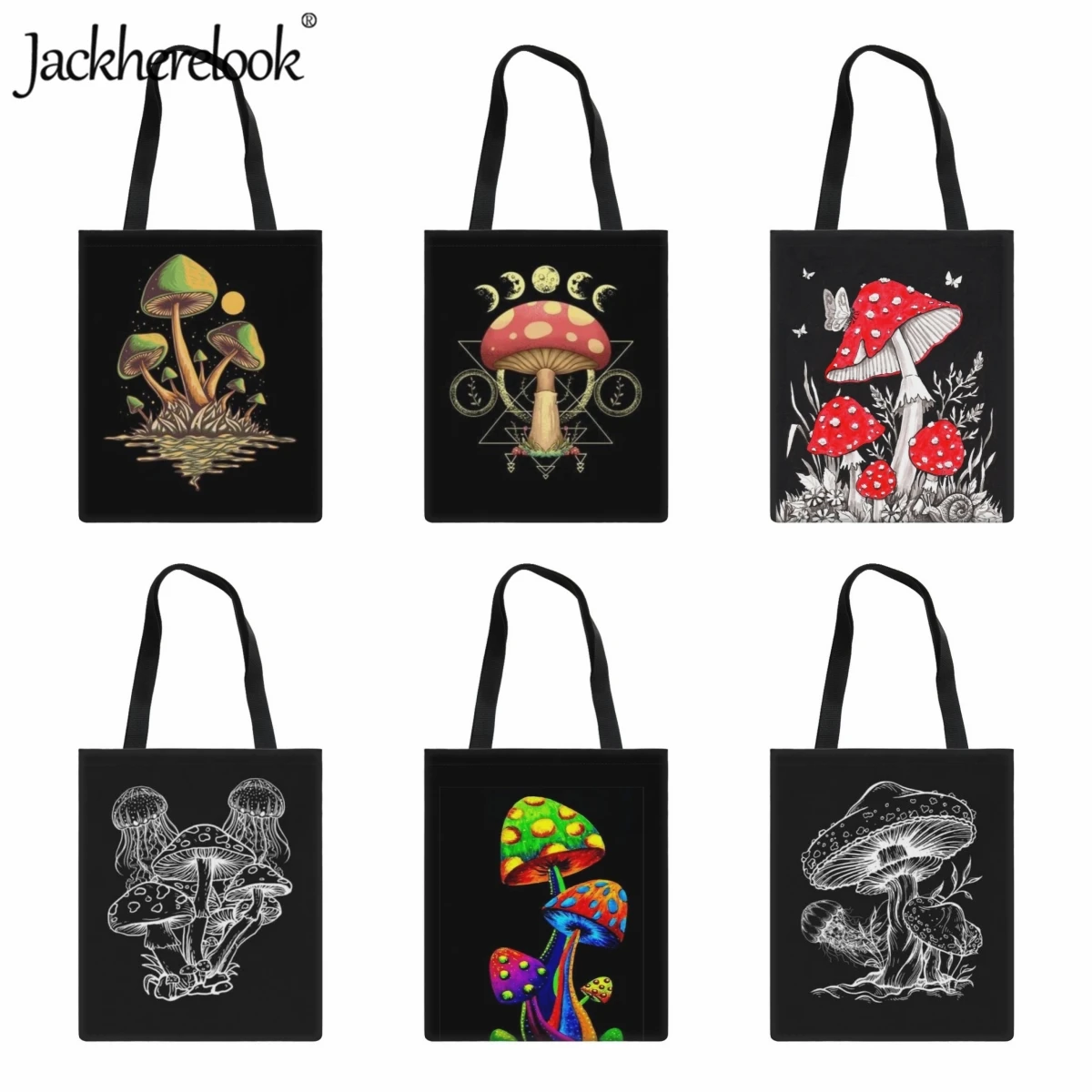 

Jackherelook Women's Shoulder Bag Fashionable Mushroom Pattern Print Handbag for Female Classic Canvas Bag New Travel Tote Bag