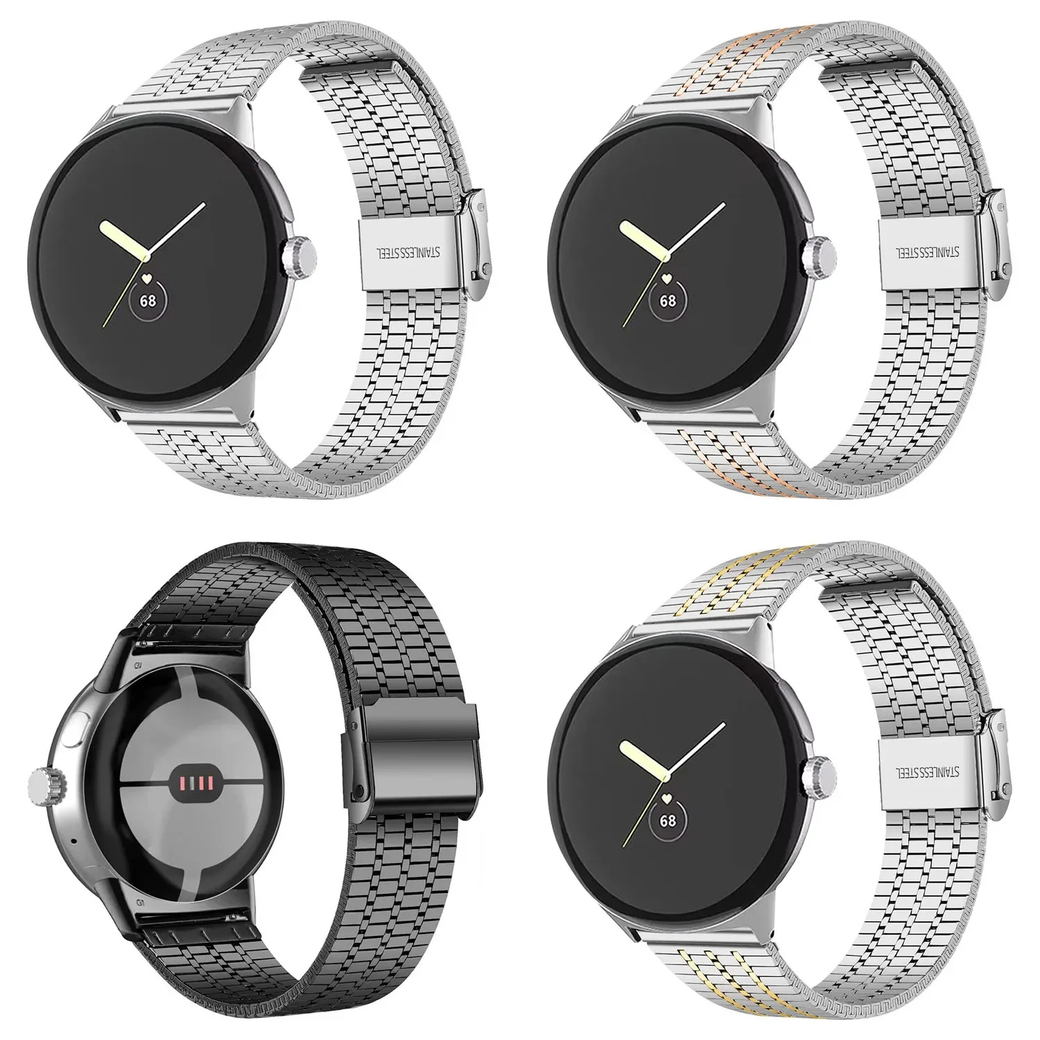 Фото Ремешок из нержавеющей стали без зазоров для Google Pixel Watch 4, 3, 41 мм, 45 мм, металлический браслет для Google Pixel Watch 1, 2, 3, 4, ремешок на запястье №2