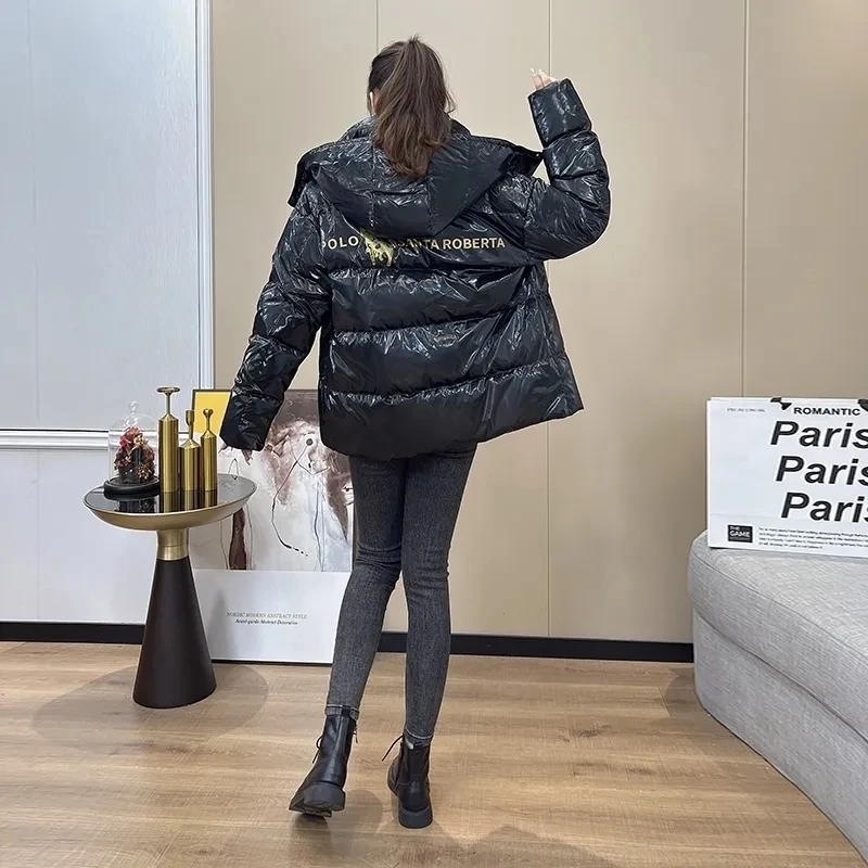Down Jacket Women 2022 Winter New Korean Bright Fashion Casual White Duck Down Coat Female Hooded Loose Thick Warm Parkas