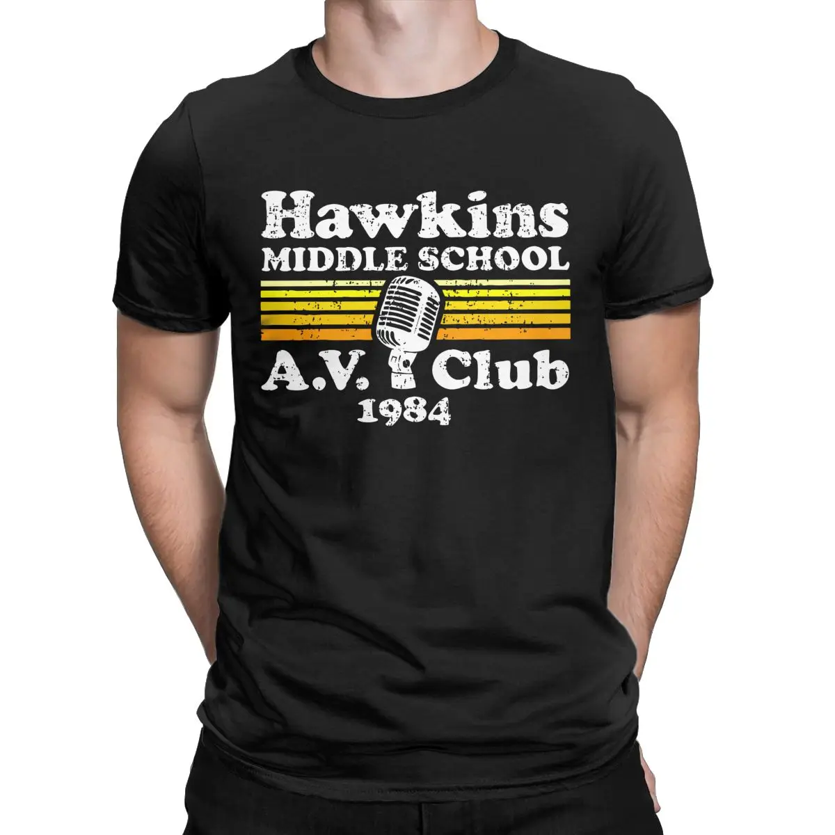 

Hawkins Middle School A.V Men's shirt Stranger Things Vintage Tee Shirt Short Sleeve Crewneck T-Shirt Cotton Summer Clothing