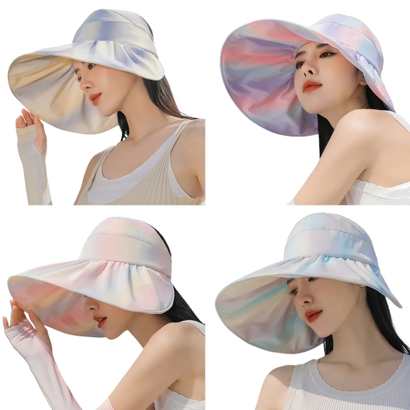 

Korean UV Protection Sun Hat Outdoor Big Brim Empty Top Hat Gradient Color Visor Hat Must Have Item for Summer