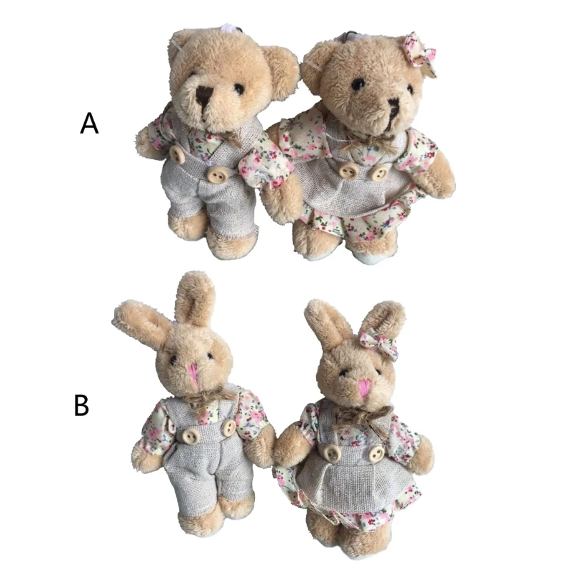 

2 Pack Cute Girls Bear/Rabbit Keychain Plush Bear/Rabbit Keyrings Plush Dolls Keychains Perfect Gift for Woman Couples