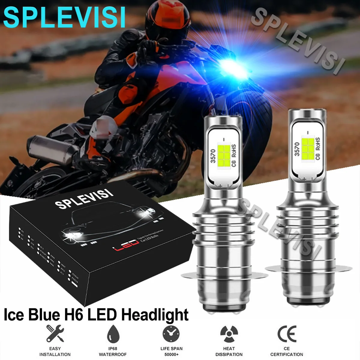 

2x70W 8000K Ice Blue H6 LED Headlight Bulbs For Massimo Militia 1000 2016-2017 Knight 700 500 2016 2017 2018 Hi/Low Beam