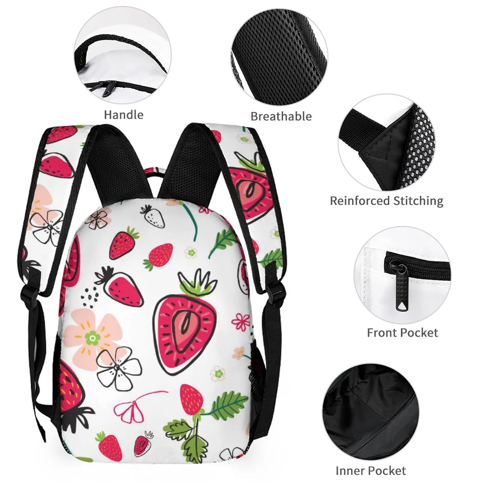 3PCS/Set Kids Fruit Backpack Full Printing Book Bag School Bag for Teenager with Lunch Bag Pencil Case Mochila