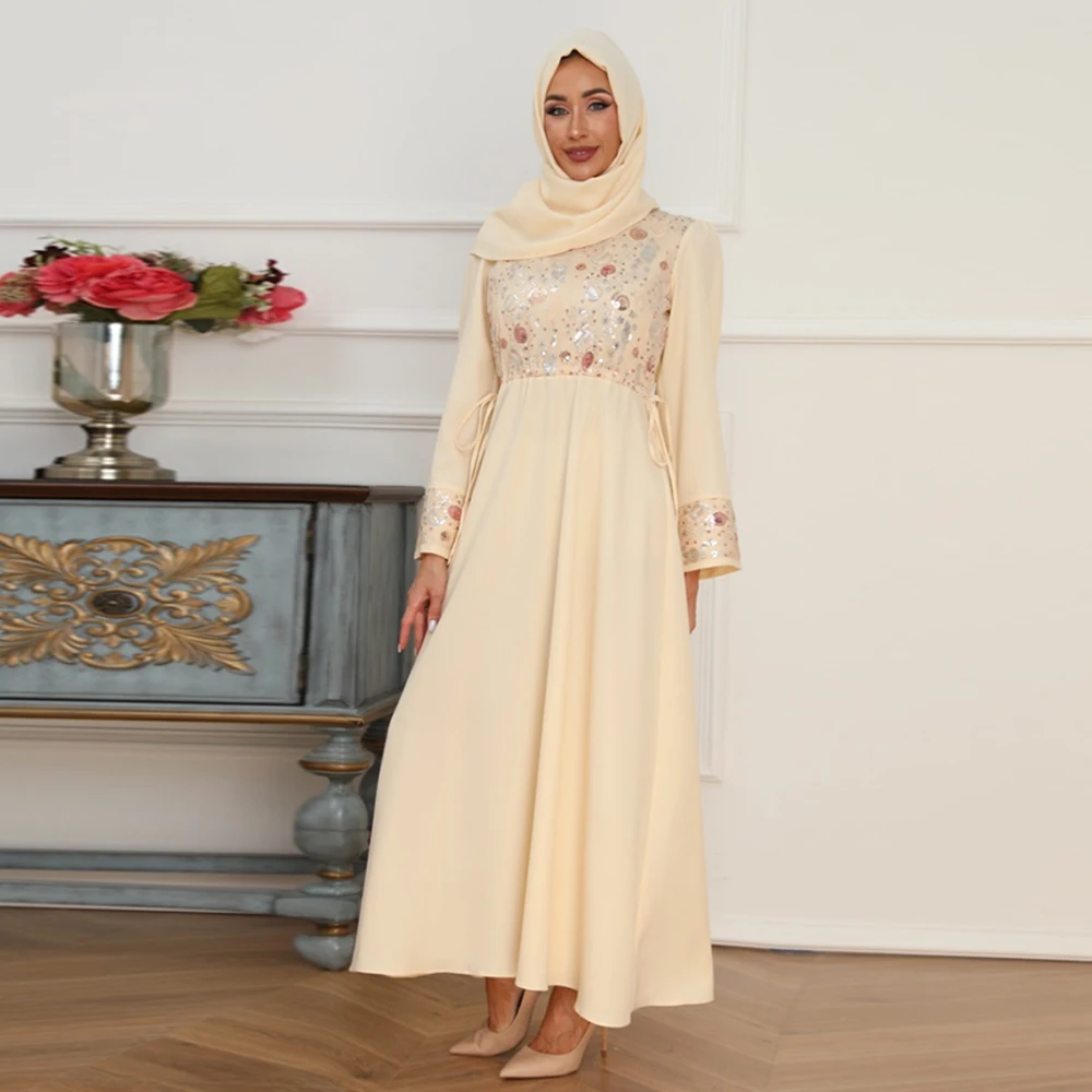 New Arab Middle East Muslim Abaya Sequined Ladies Elegant Hijab Dress Muslim Fashion Vestidos Arabes Dubai Y Turcos Robe