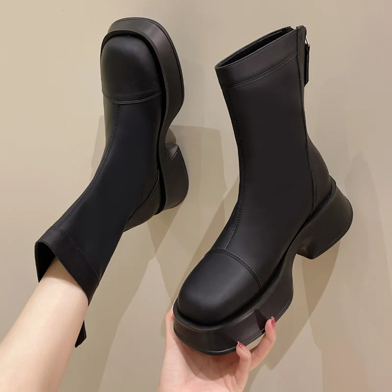 Women's Shoes Round Toe Shoes Ladies Fashion Platform High Heels Short Boots 2023 Ladies Ankle Boots Botas Mujer 2023 New