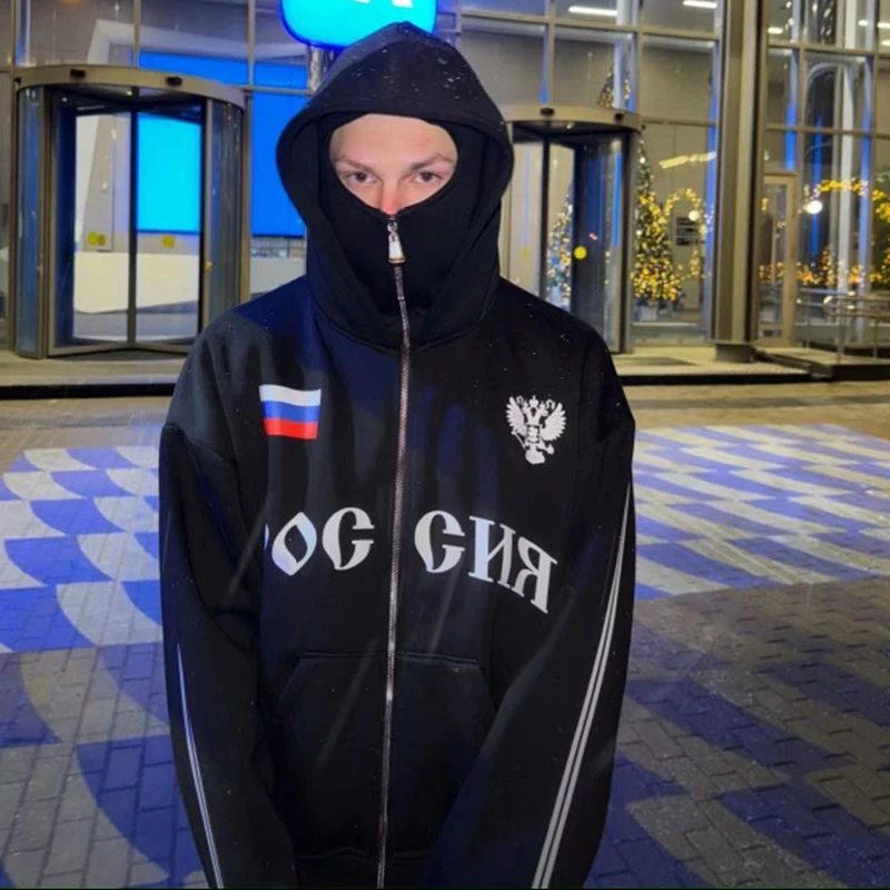 Фото Толстовка на молнии Y2K, двухслойная одежда, Harajuku, готический хип-хоп, алфавитная графика, толстовка с капюшоном Super Dalian, женское пальто №4