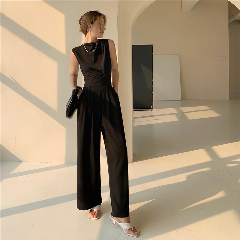 E GIRLS Elegant Jumpsuit Women's Bandage Waist Closing One-piece Pants Office Lady Overalls Simple Style Fashion Jumpsuits Party