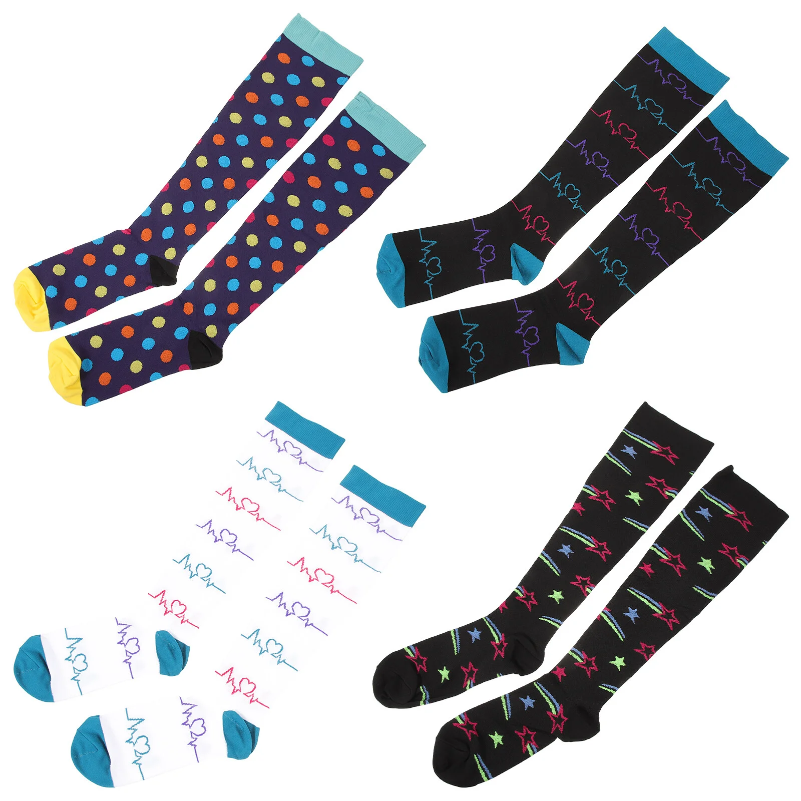 

4 Pairs of Nurses High Socks Unisex Compression Stocking Running Compression Socks