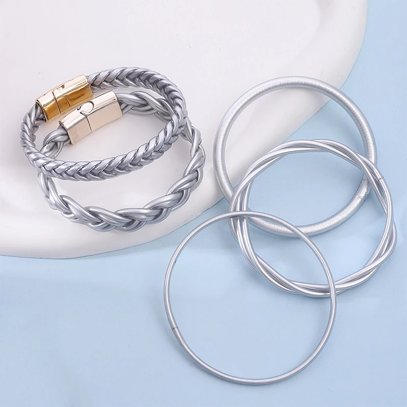 5 Pieces Set Silicone Jelly Bangles For Women Round Hollow Tube Happy Party Fashion Jewelry Trendy New Styles Accessories C1360