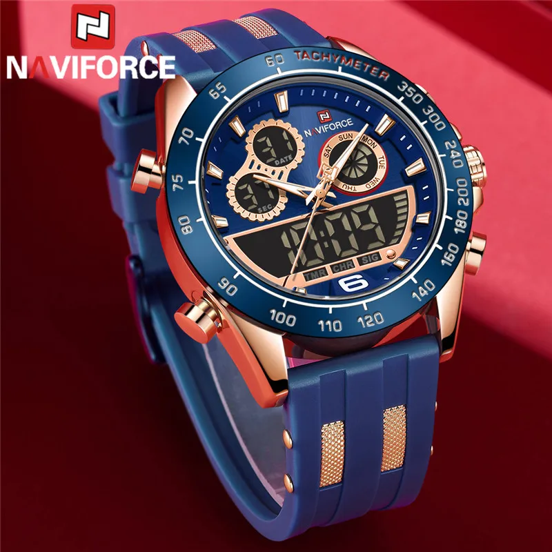 NAVIFORCE Модные светодиодные часы Мужские лучший бренд класса люкс синие резиновые