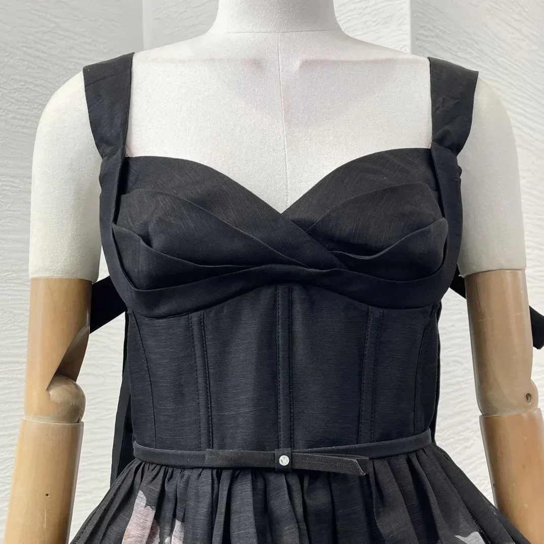 2024 Новая коллекция черное высококачественное женское мини-платье без рукавов из