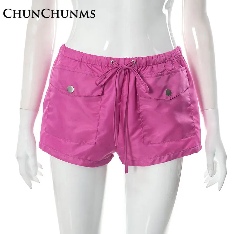 Summer Cargo Pocket Shorts 2 Piece Set Women Buttons Cardigan Coat Female Pink Loose Shirt Short Pant Suit 2023 Streetwear