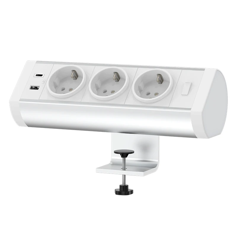 

15W USB-A 20W Type-C Fast Phone Charging 3 Outlet Table Edge Clamp On Power Socket 3 Meter Cord