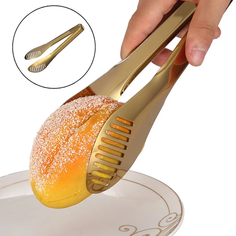 

Gold BBQ Food Tongs Steak Clip Stainless Steel Hollow Cake Bread Grill Clamp Cooking Utensils Kitchen Accessories