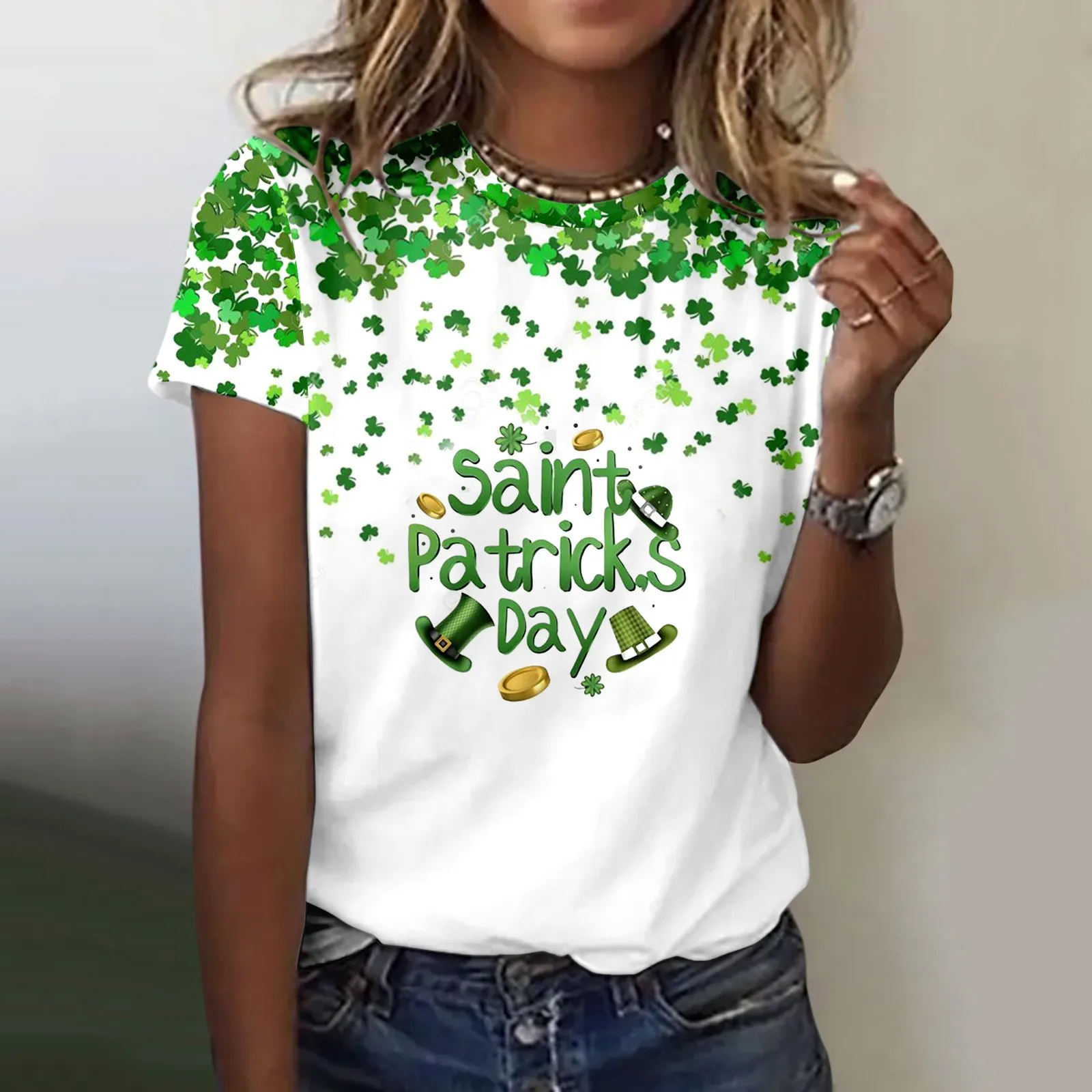 Женская футболка на День Святого Патрика летние футболки 3 17 с круглым вырезом и