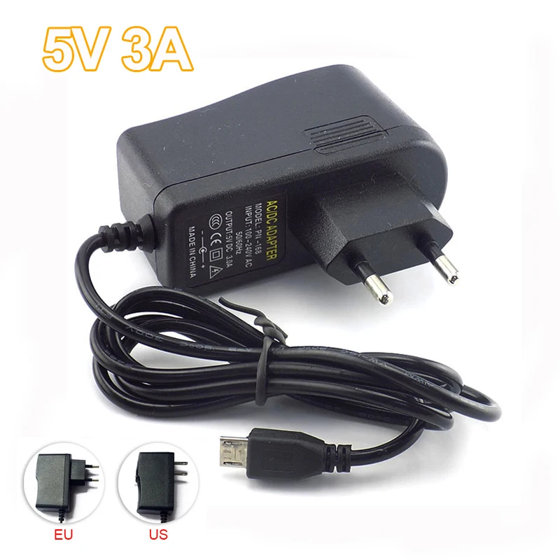 

5V 3A Micro USB AC to DC Power Adapter supply US EU Plug Iuput 100V-240V Converter adapter Output DC 3000mA for Raspberry Pi C4