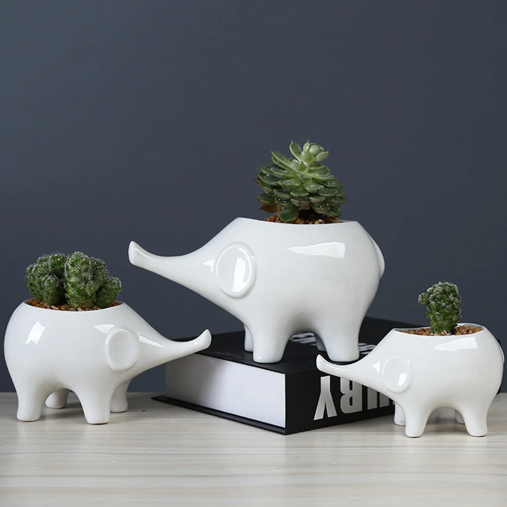 

3 Pcs in 1 Set Small Ceramics Pots Color Simulation Animal Elephants Family Succulent Pots Flower Pots Garden Decorations