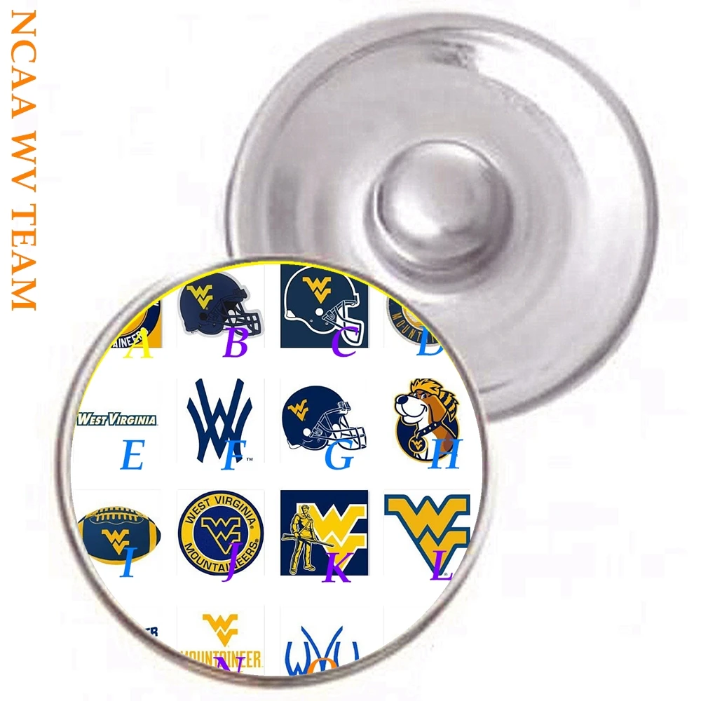 18мм WV Западная Виргиния и Университет горных вестников Логотип Футбольная кнопка-щитки Подходят для ожерелья, браслета, спортивных болельщиков ювелирных изделий в подарок.