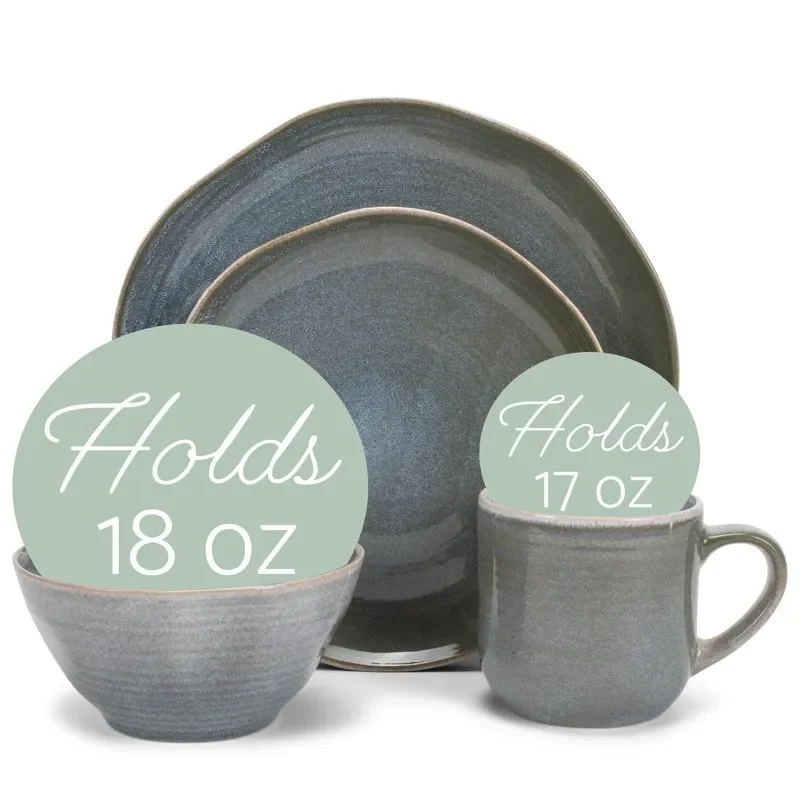 

Gorgeous Glaze Ceramic Stoneware 16 Piece Dinnerware Set for 4 - Soothing Ocean Teal Color.
