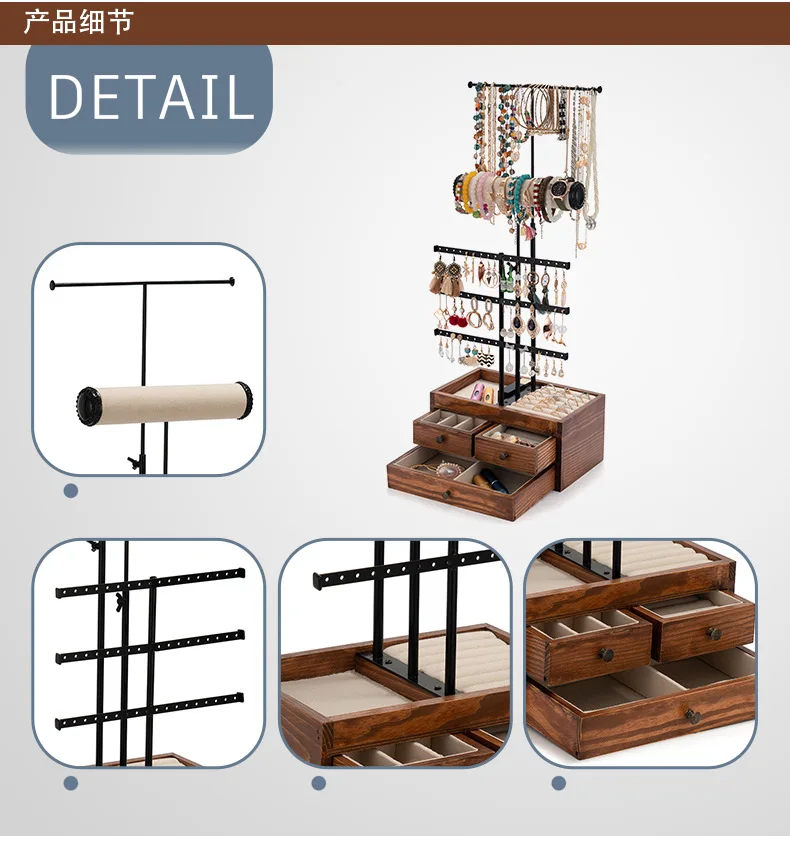Earring Organizer Jewelry Display Rack Stand Jewelry Tree Storage Box with Wooden Base Hanging Drawer for Bracelet Ring Necklace