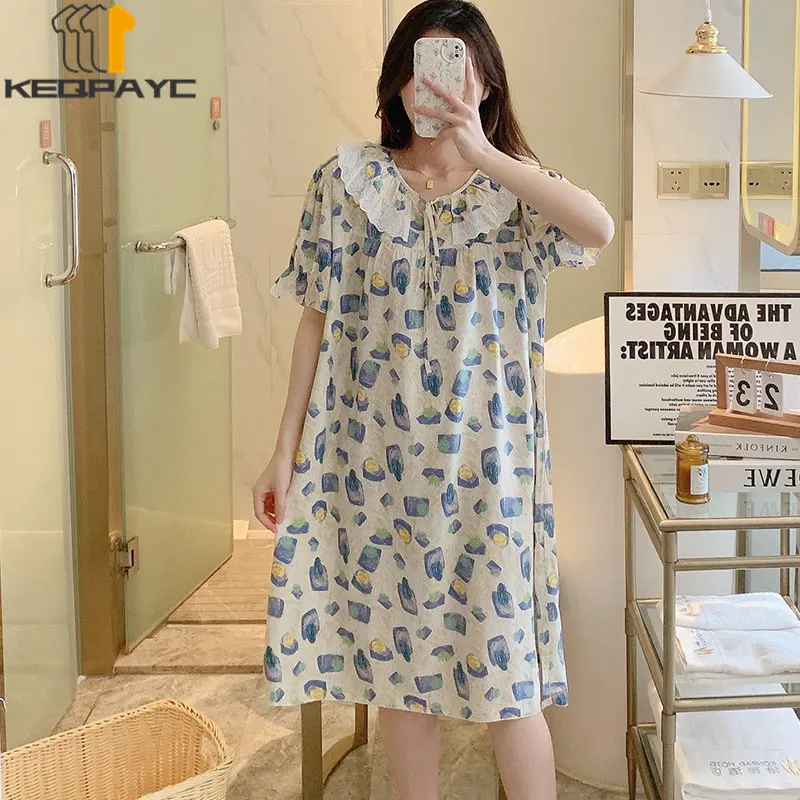 New 2023 Women's Sweet Nightgowns Spring Summer Women Fashion Short Sleeve Cartoon Thin Princess Dress Sleepwear Casual Pajamas