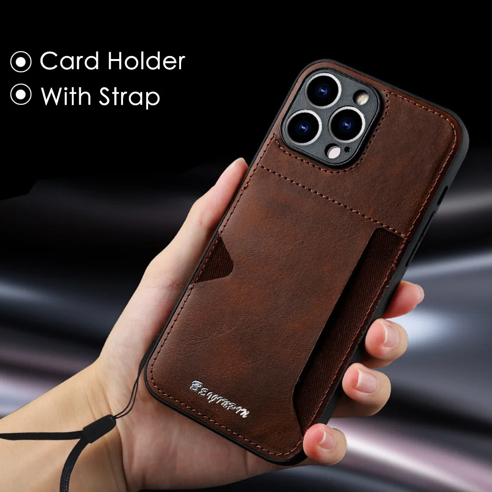 

Card Holder Leather Phone Case For iPhone 14 Plus 13 Mini 12 11 Pro MAX Camera Lens Protection Shockproof PU Leather Back Cover