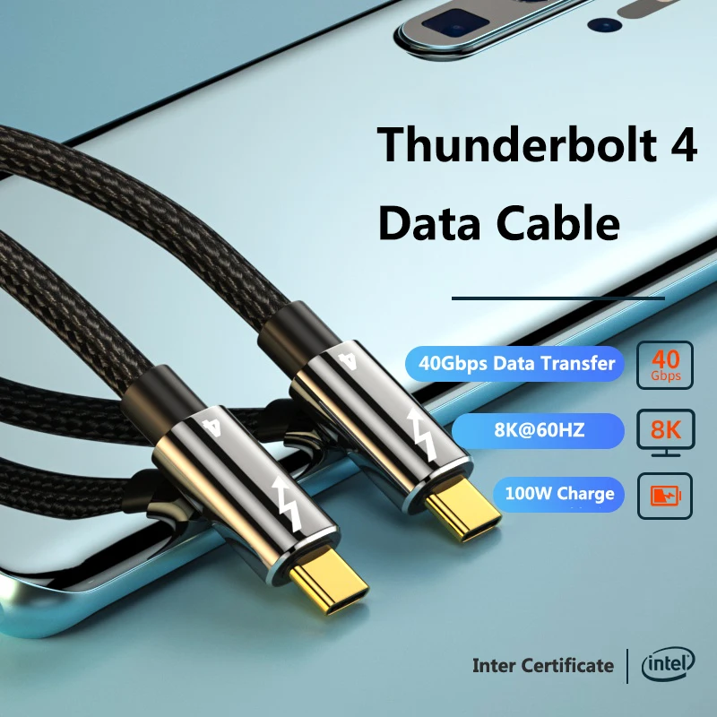 

USB4 Thunderbolt 4 Type C to Type C Cable 8K@60Hz 40Gbps Type C PD 100W 5A/20V USB-C Data Transfer Charge Cable for Macbook iPad
