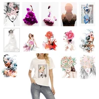 iron on womens t shirt denim decoration customized photo sticker 3d art beauty photo flower rose heat transfer diy
