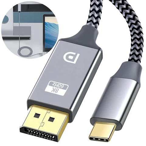 Кабель USB C-Displayport 1,8, 1,4 м, совместимый с Thunderbolt 4/3, 8K @ 60 Гц, 4K @ 144 Гц, кабель USB C папа-папа DisplayPort для MacBook