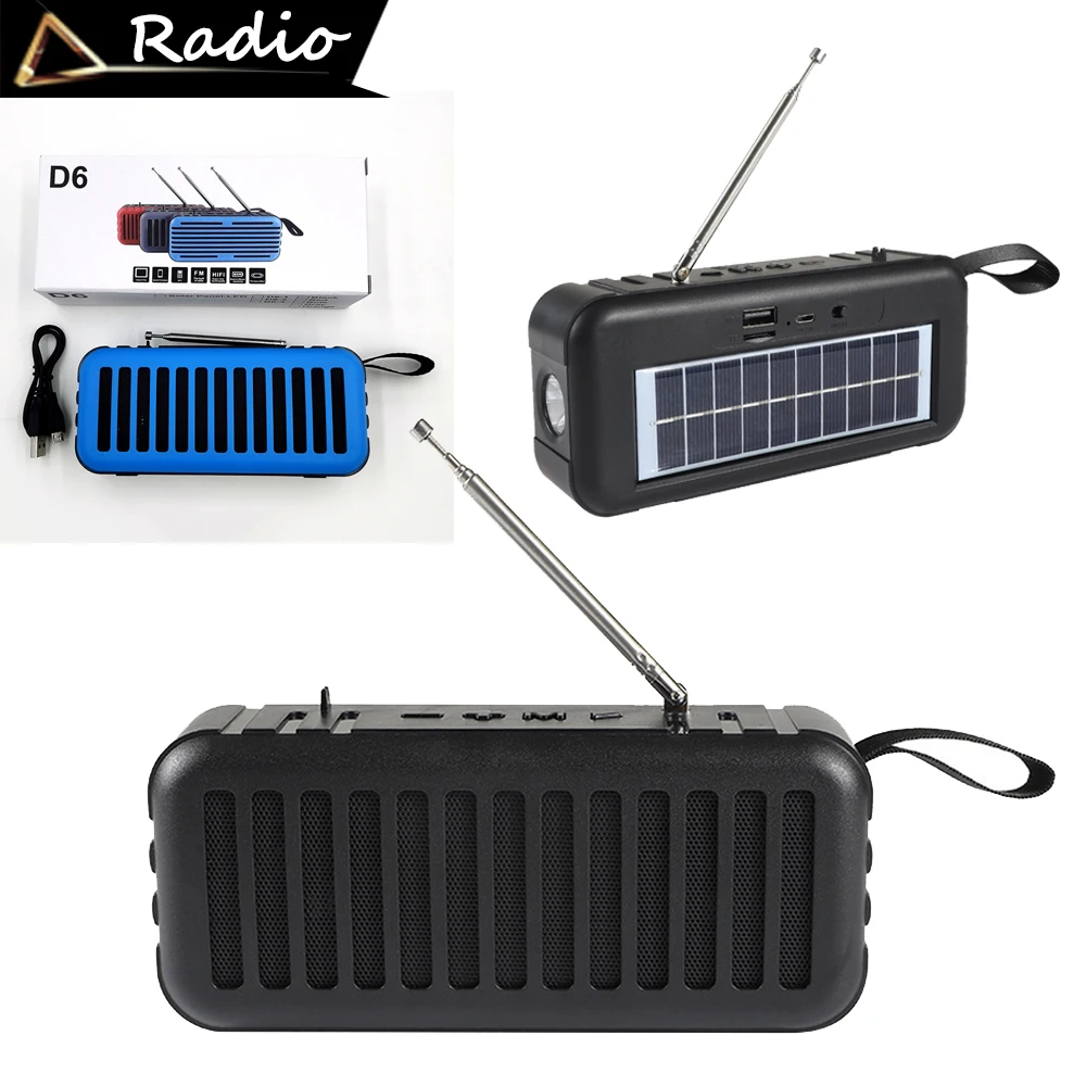

FM Solar Radio Portable Bluetooth-compatible Radio Wireless Stereo Loudspeaker Radio Support TF Card USB With LED Flashlight