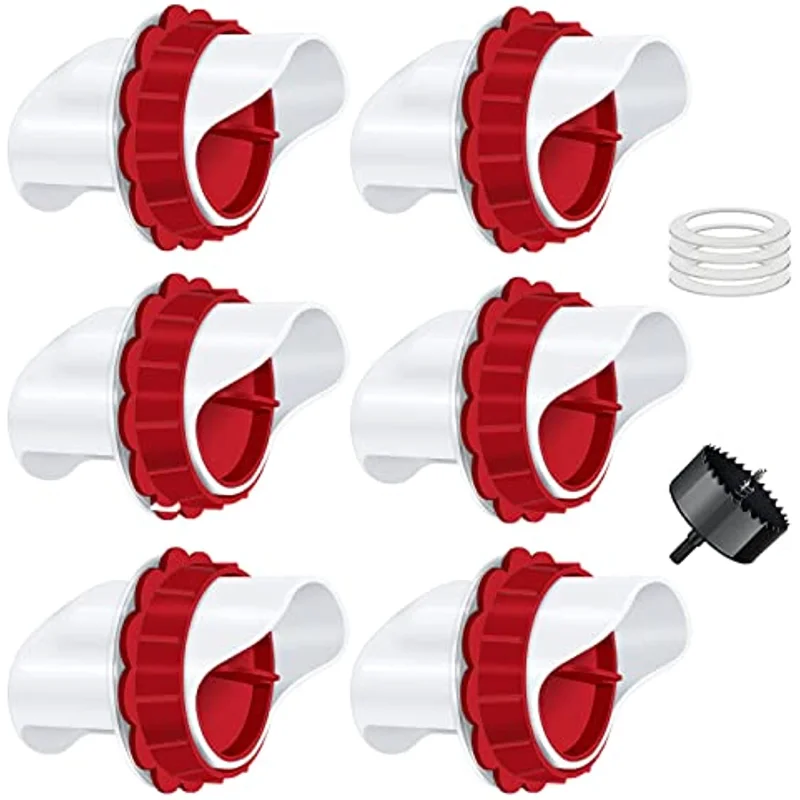 

DIY Chicken Feeders No Waste 6 Pack Poultry Feeder with Cover Gravity Feed Kit Port 6-1 Hole Saw for Buckets Barrels Bins Trough