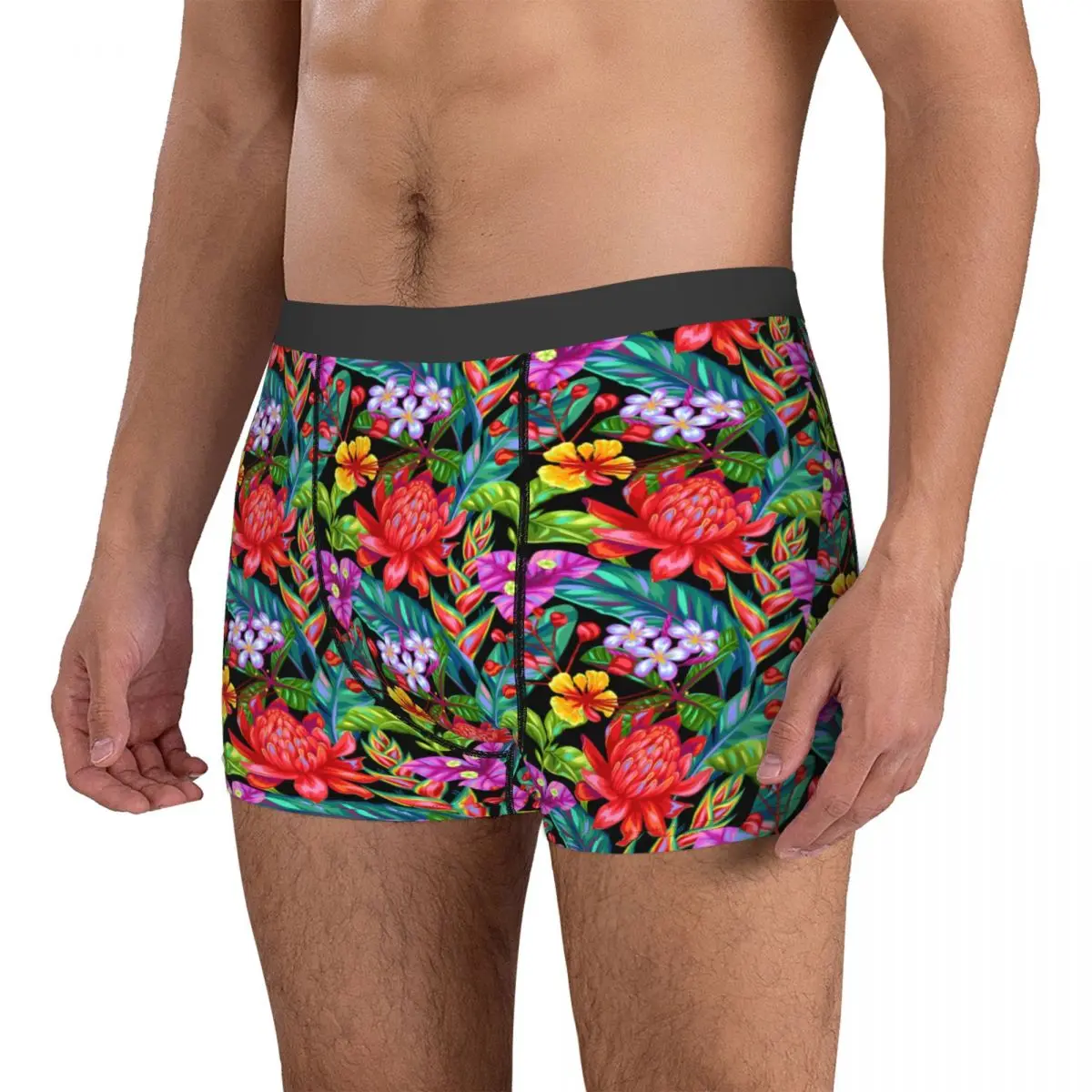 

Нижнее белье с Тропическими Цветами, мужские шорты с красным цветочным принтом, трусы, эластичные шорты-боксеры, трэки, индивидуальные брифы, трусы